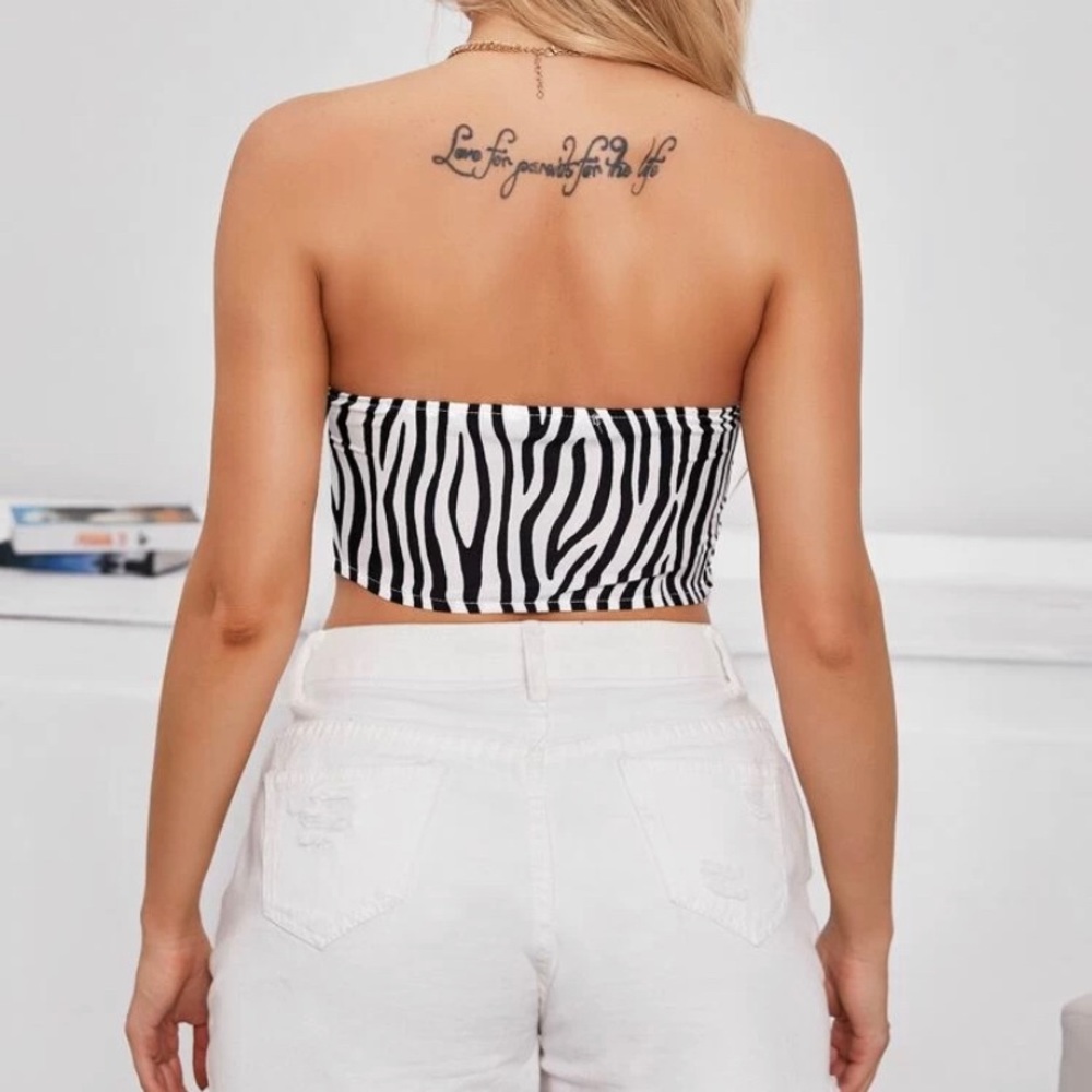 ZEBRA STRIPED BIG BOW TUBE TOP  NWOT - Picture 2 of 7